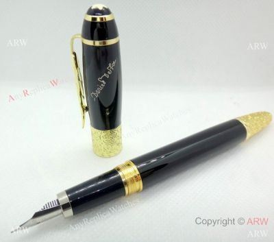 Montblanc Daniel Defoe Black Gold Fountain Pen /Buy Fake Mont Blanc Pen